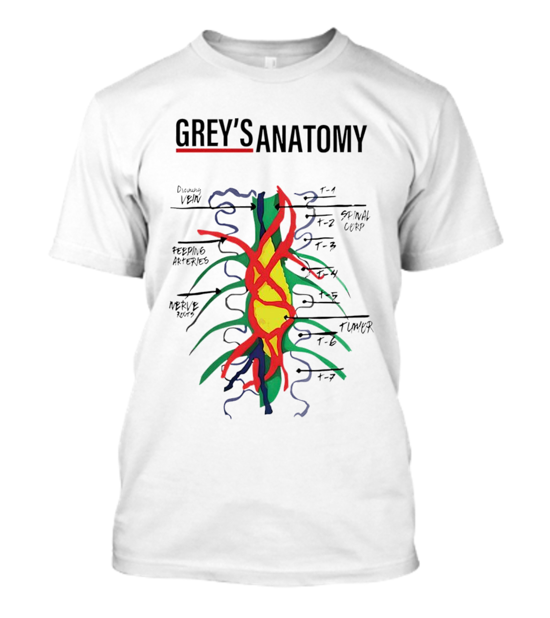 Grey’s Anatomy Drawing Vein Spinal Corp Feeding Arteries Nerve Root Tumor T-Shirt