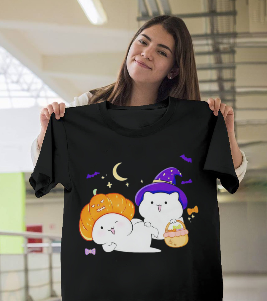 Bongo Cat Meme Halloween Pumpkin Witch Hat Moon Stars Bats T-Shirt
