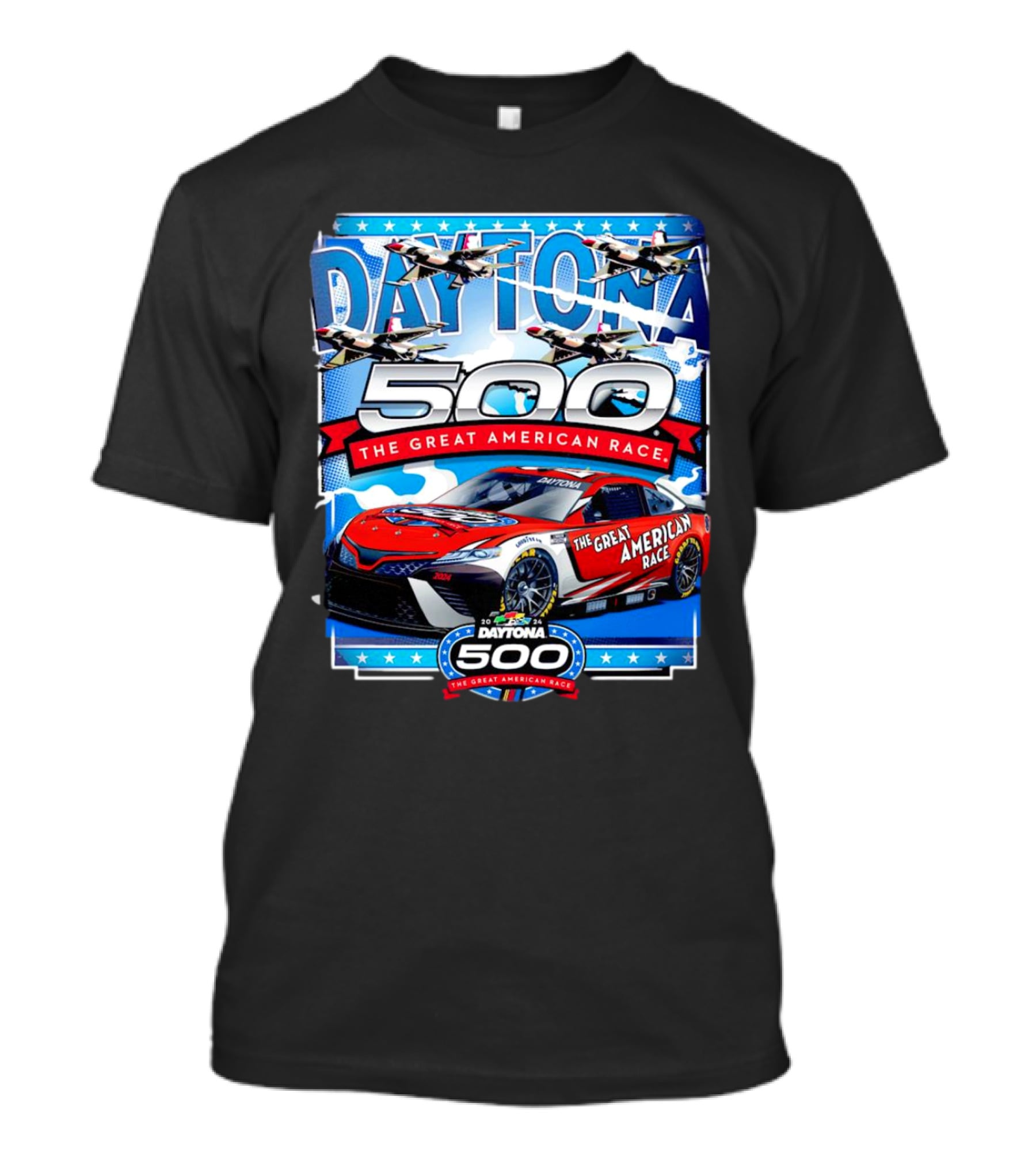 Daytona 500 The Great American Race NASCAR Car With Planes And Stars T-Shirt