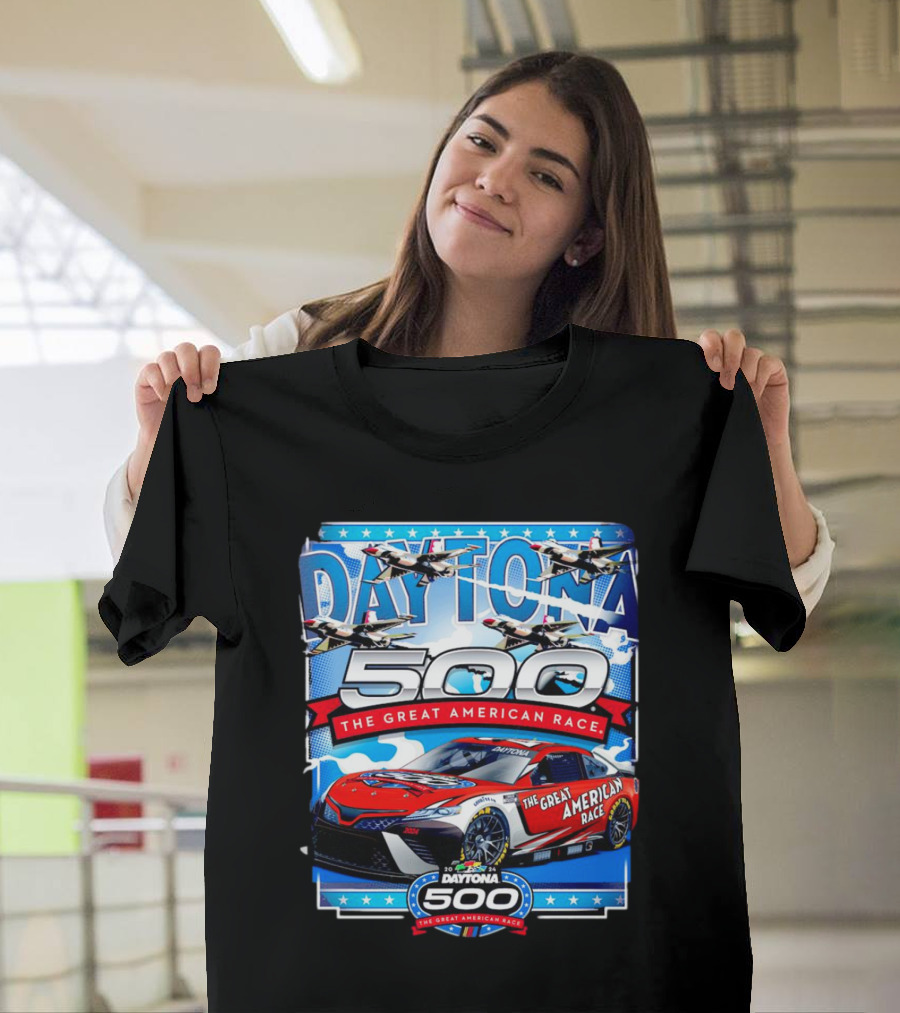 Daytona 500 The Great American Race NASCAR Car With Planes And Stars T-Shirt