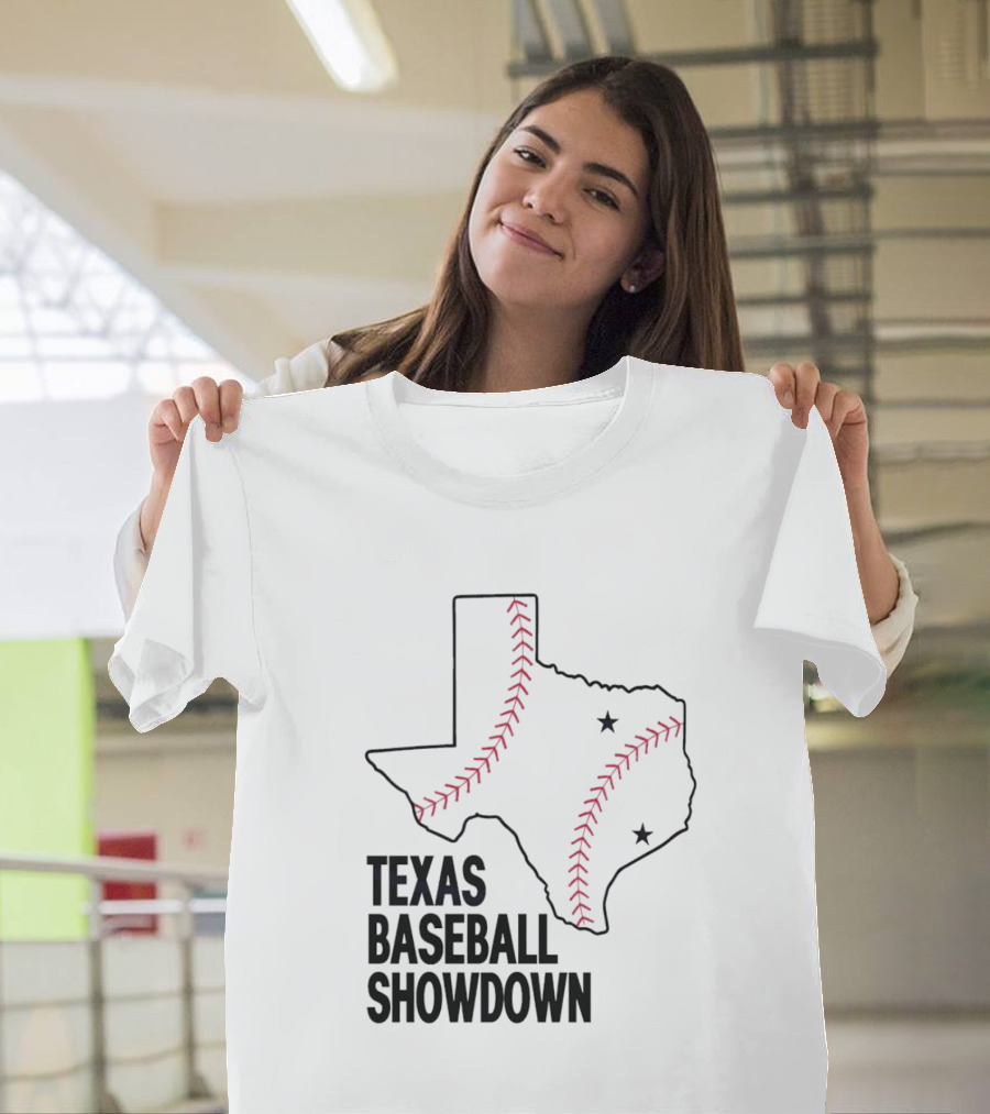 Texas Baseball Showdown Texas Map Stitching Stars T-Shirt