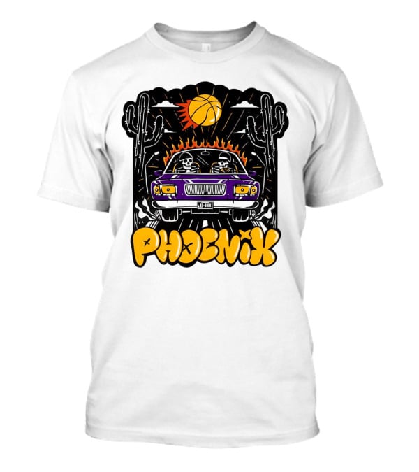 Phoenix Suns Skeletons Driving Under Basketball Sun T-Shirt