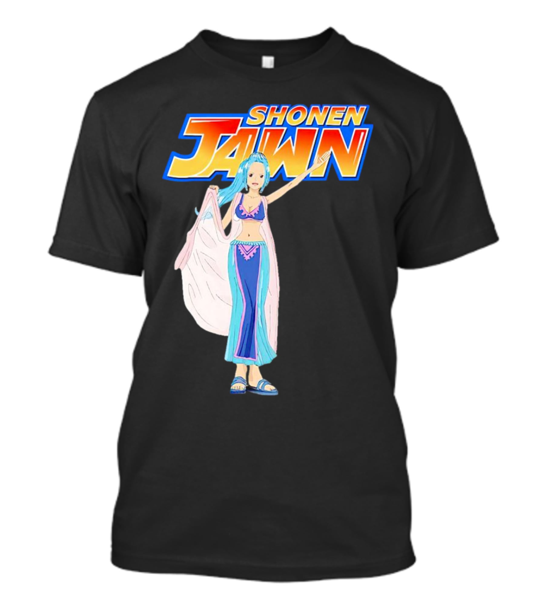 SHONEN JAWN Anime Style Blue-Haired Character With Draped Robe T-Shirt