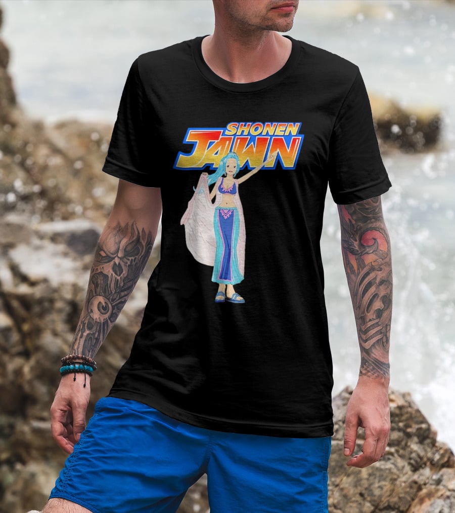 SHONEN JAWN Anime Style Blue-Haired Character With Draped Robe T-Shirt