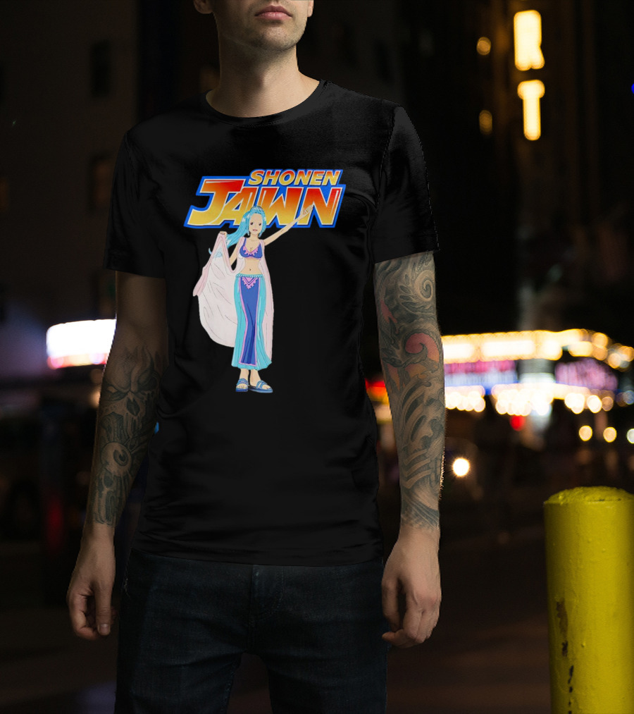 SHONEN JAWN Anime Style Blue-Haired Character With Draped Robe T-Shirt