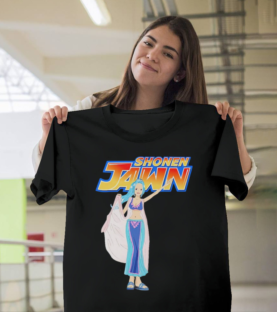 SHONEN JAWN Anime Style Blue-Haired Character with Draped Robe T-Shirt
