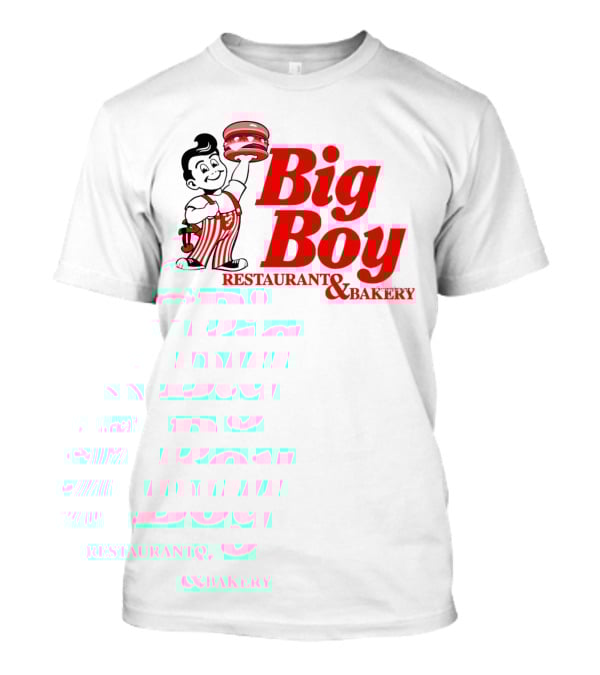 Big Boy Restaurant And Bakery Logo - Iconic Red Text With Burger Mascot T-Shirt