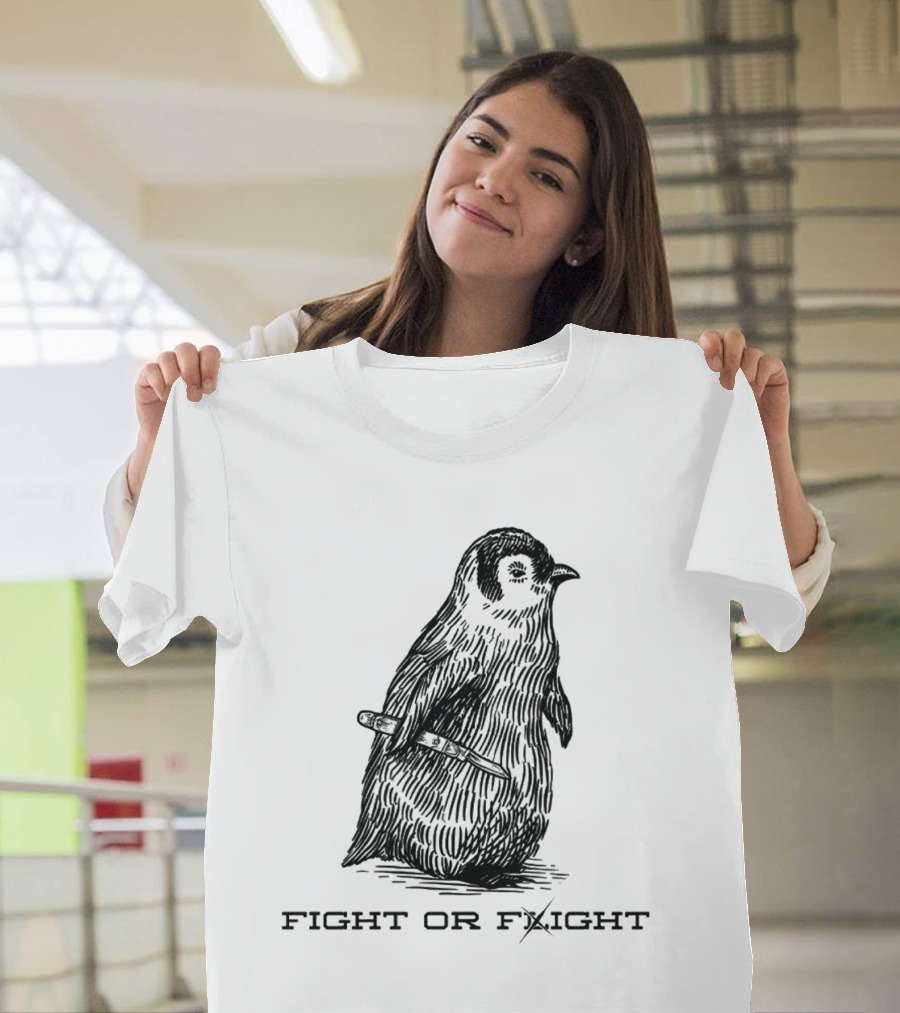 Penguin Fight Or Flight Joke With Knife Drawing T-Shirt