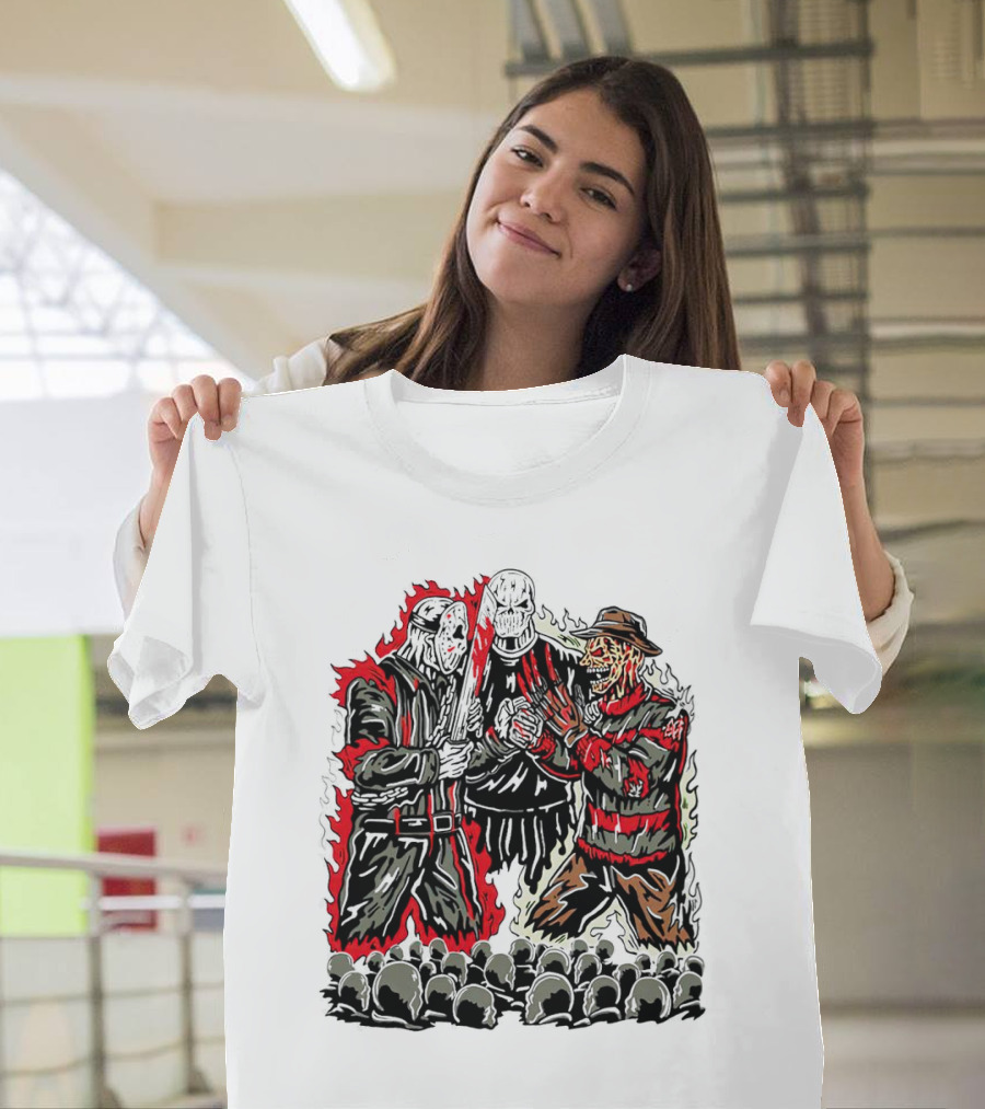 Violent Face Off Horror Movie Characters Freddy Krueger Pyramid Head Crossover T-Shirt