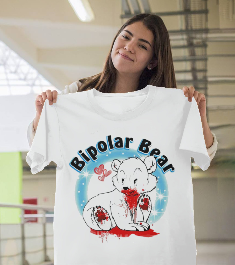 Bipolar Bear Bloodstained Cute Cartoon With Hearts And Stars T-Shirt