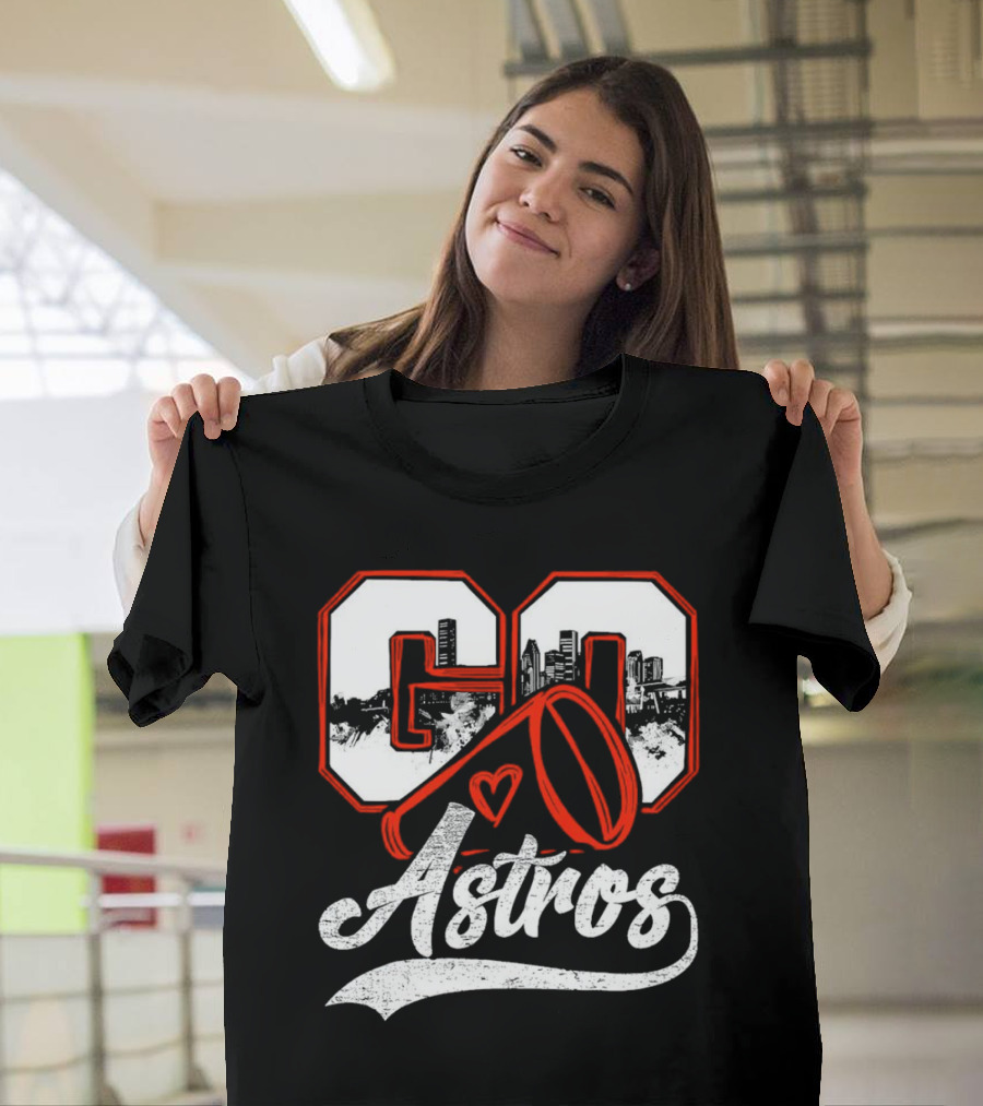 Go Astros City Cheer with Heart and Megaphone T-Shirt