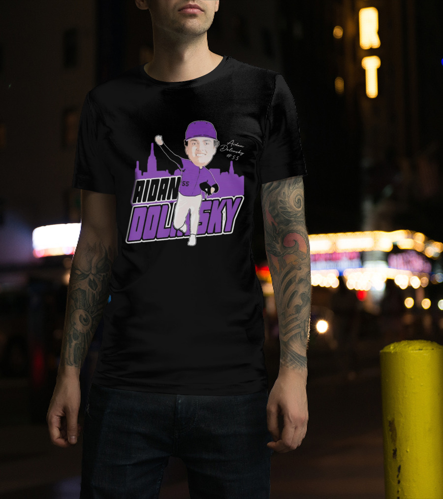 Aidan Dolinsky #55 NYU Baseball Purple City Skyline Signature T-Shirt