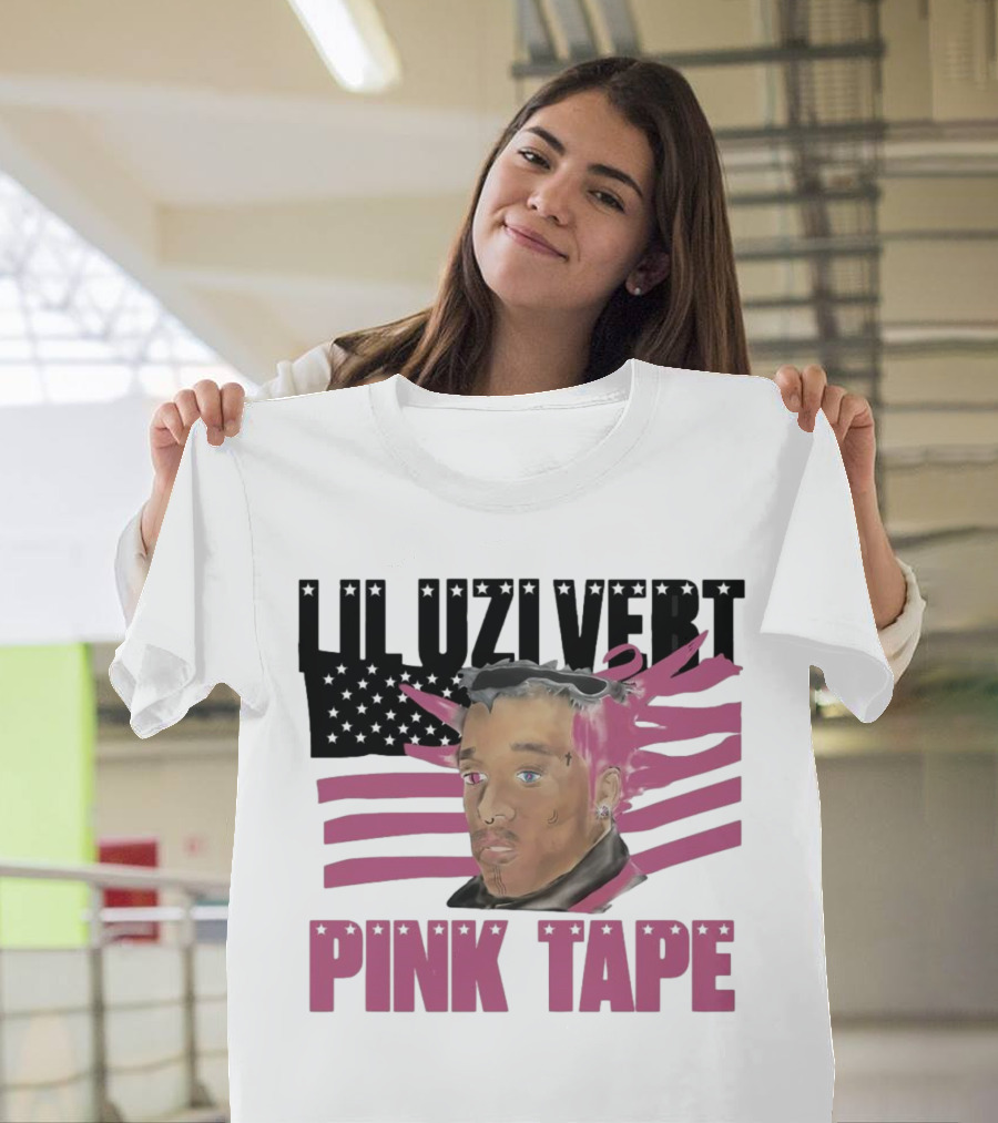 Lil Uzi Vert Pink Tape Black American Flag T-Shirt