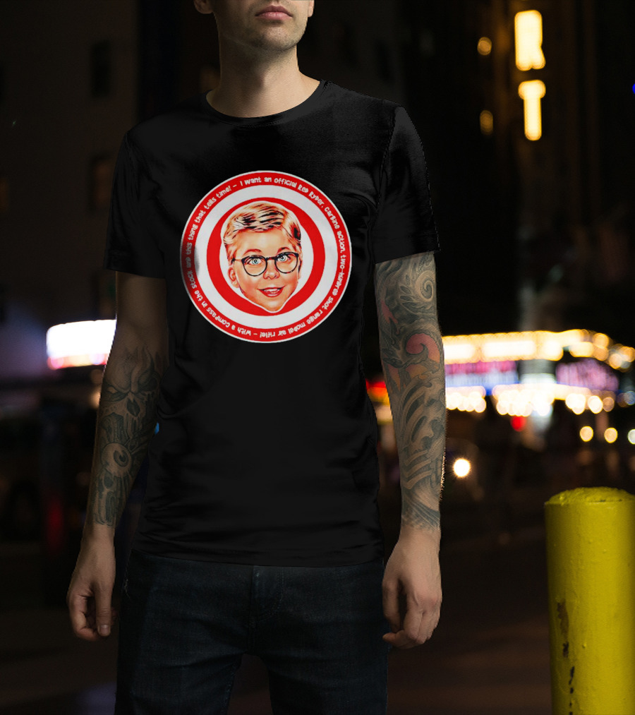 Ralphie Peter Billingsley Christmas Official Red Ryder Carbine Action Two Hundred Shot Range Model Air Rifle Round T-Shirt
