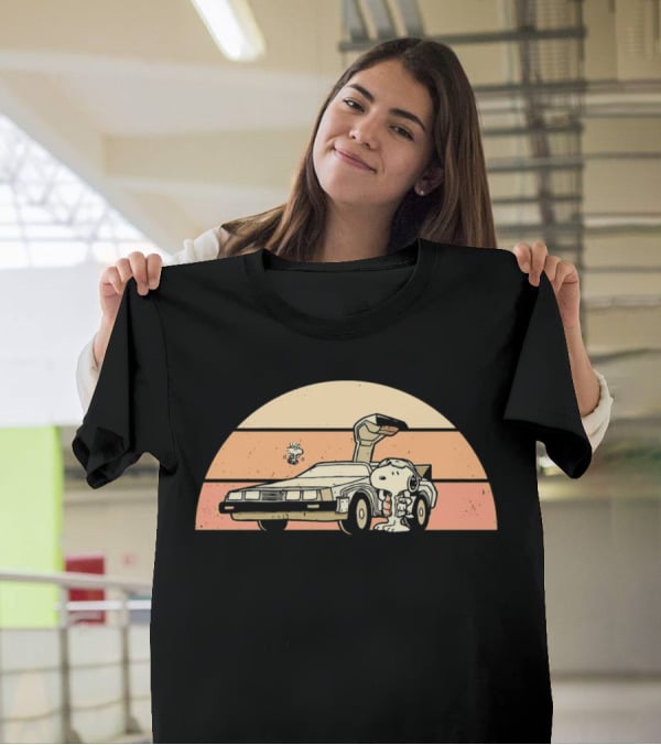Snoopy Outatime Beagle Vintage DeLorean Adventure Retro Peanuts Woodstock T-Shirt