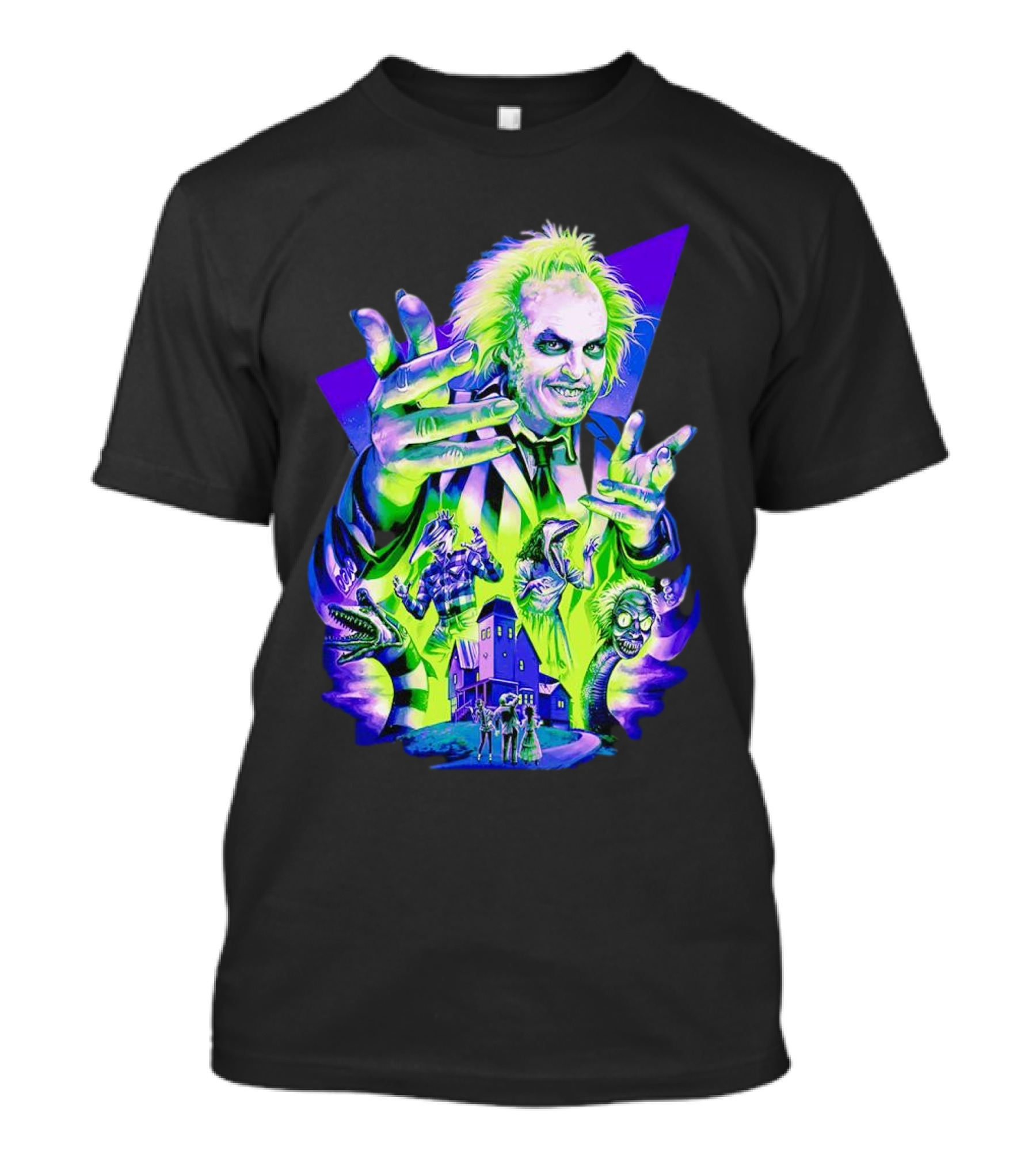 Beetlejuice Specter In Striped Suit Neon Art 80s Horror Movie Icons T-Shirt