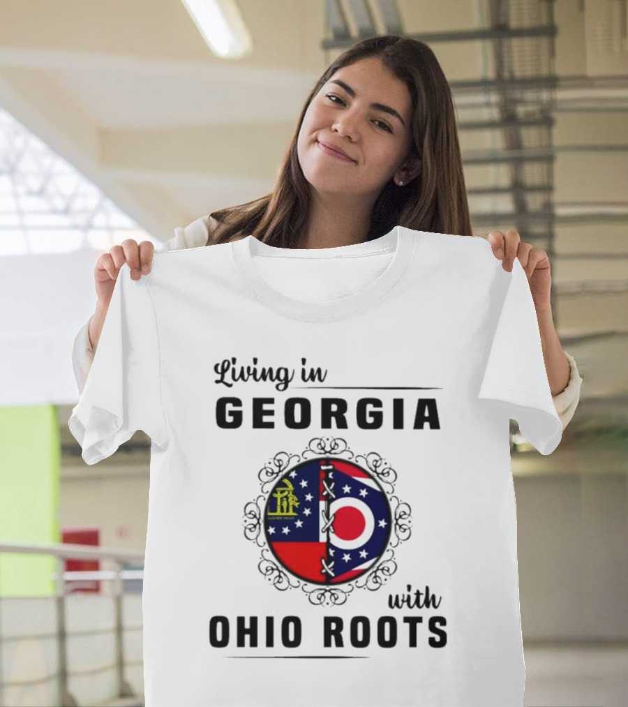 Living In Georgia Embracing Ohio Roots With Combined State Symbols T-Shirt