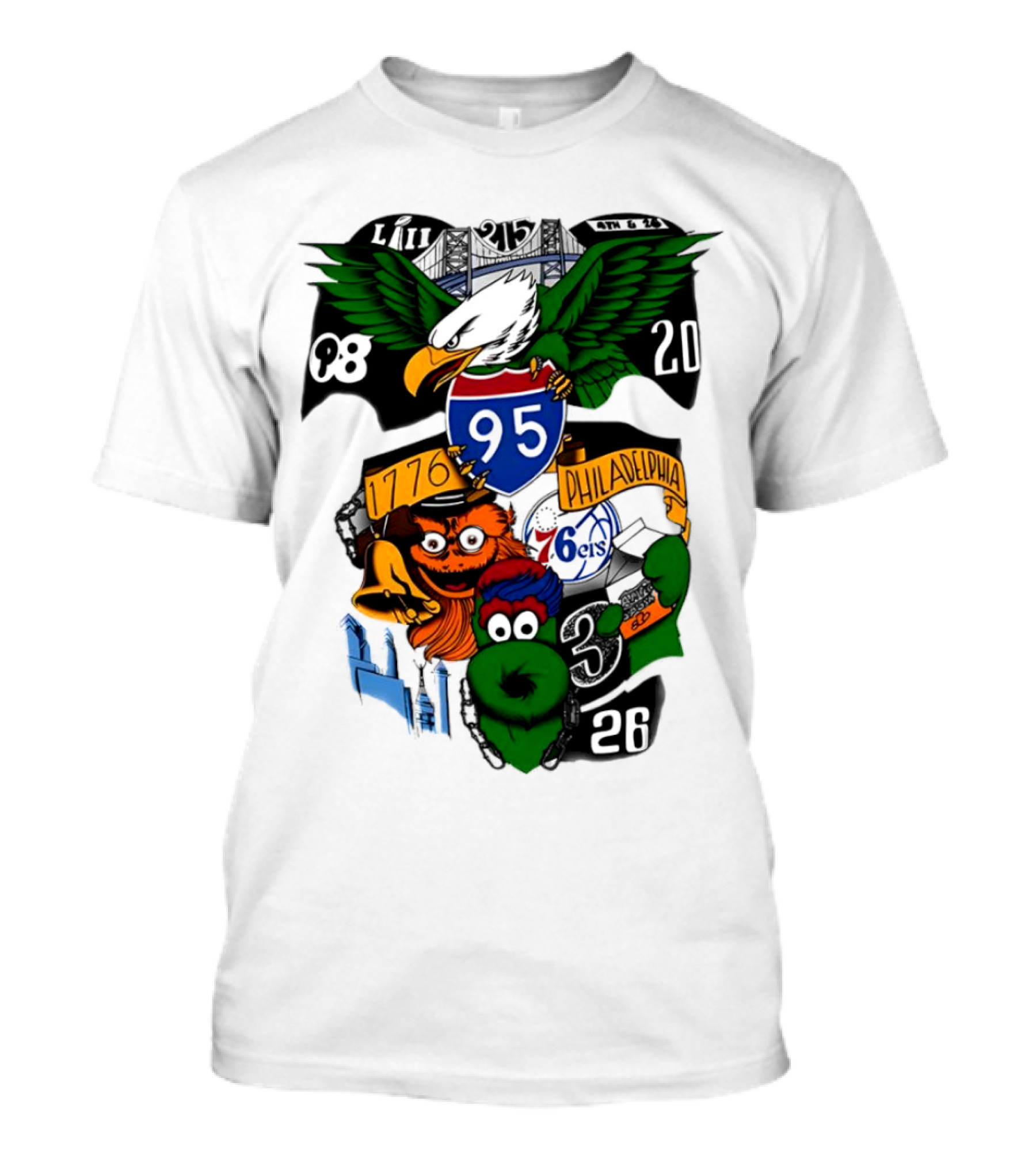 LII Eagle 215 Philadelphia 98 20 1776 76ers 26 Mascot T-Shirt