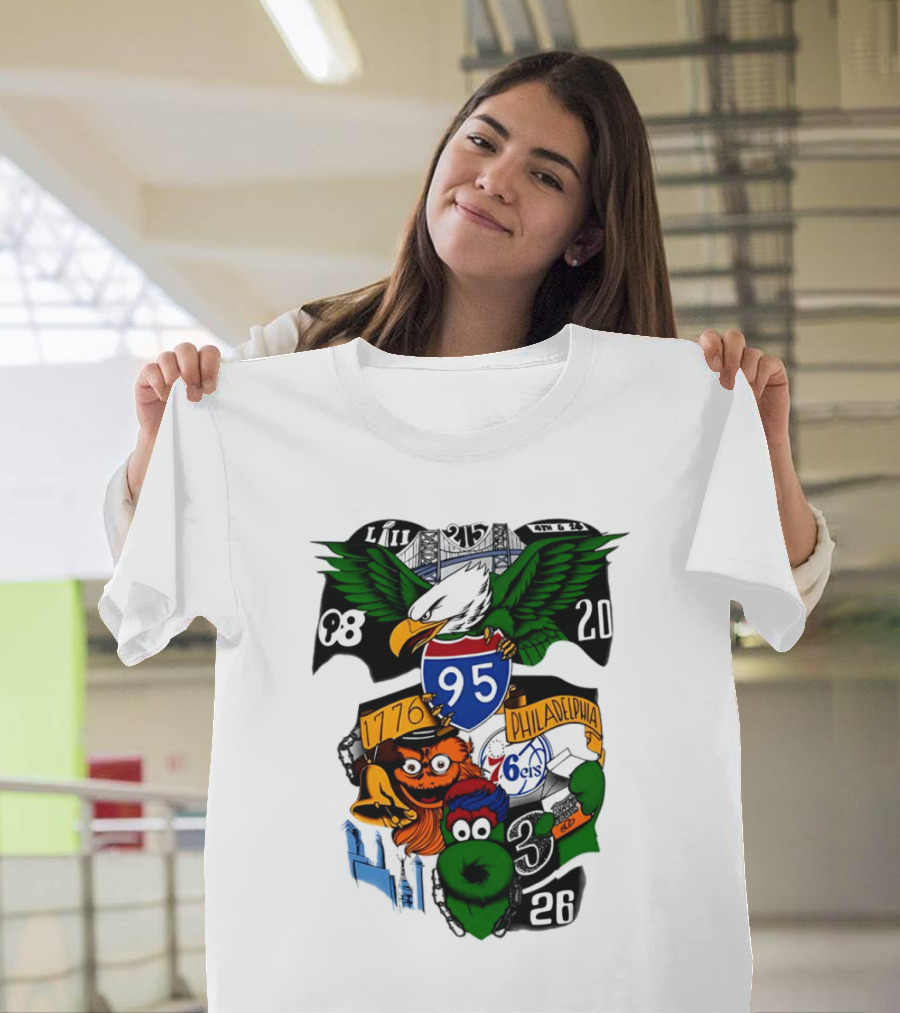 LII Eagle 215 Philadelphia 98 20 1776 76ers 26 Mascot T-Shirt