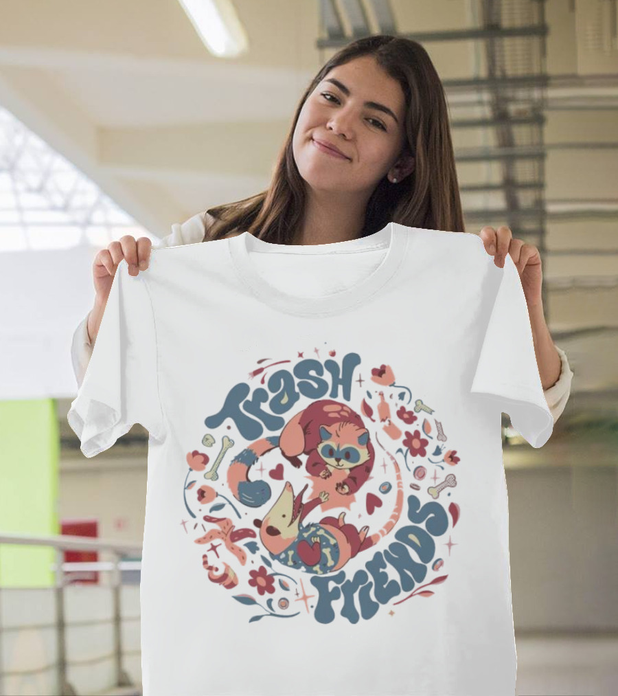 Trash Friends Cat and Possum Floral T-Shirt
