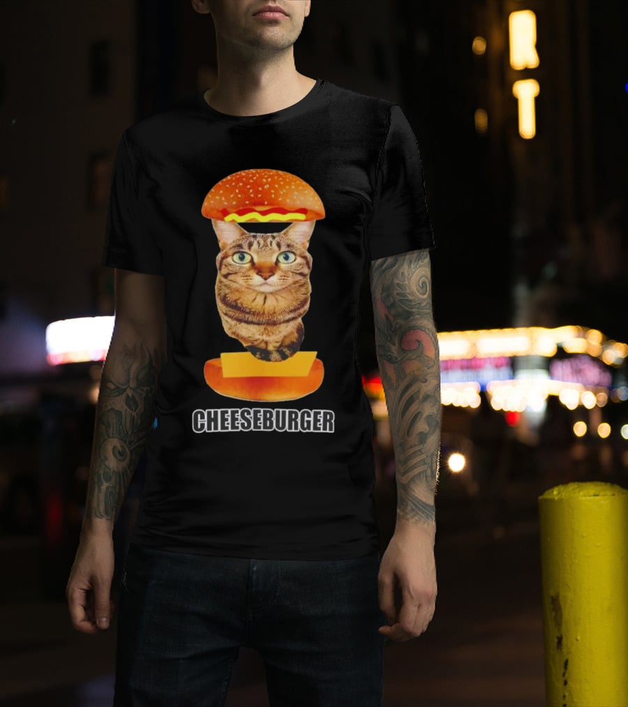 Cat Cheeseburger Head Sandwich T-Shirt