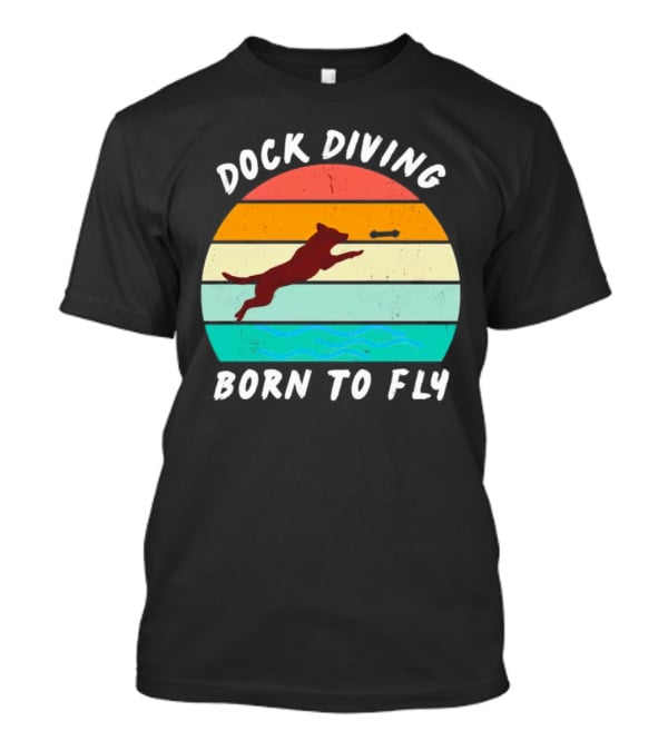 Dock Diving Born To Fly Vintage Retro Stripes Dog T-Shirt
