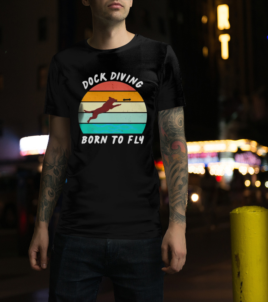 Dock Diving Born To Fly Vintage Retro Stripes Dog T-Shirt