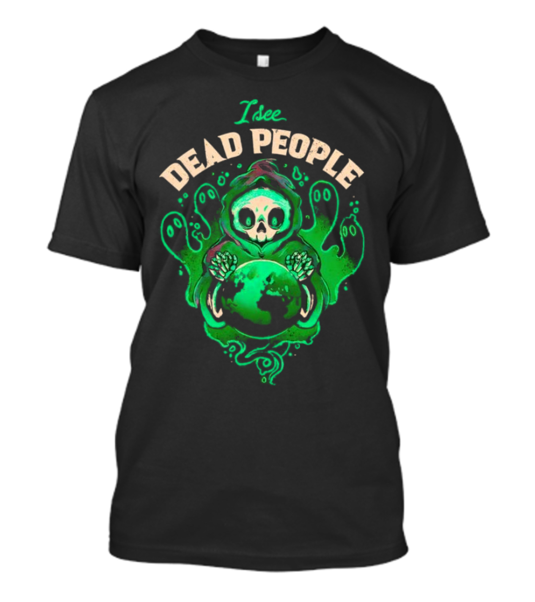 I See Dead People Grim Reaper Holding Earth With Ghosts T-Shirt