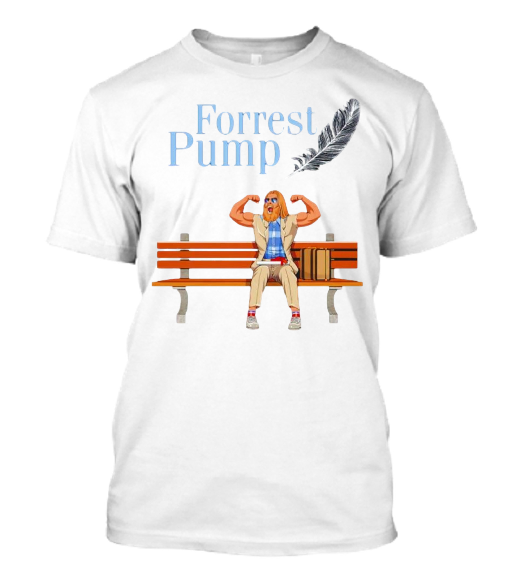 Forrest Pump Sitcom Character With Feather And Bench T-Shirt