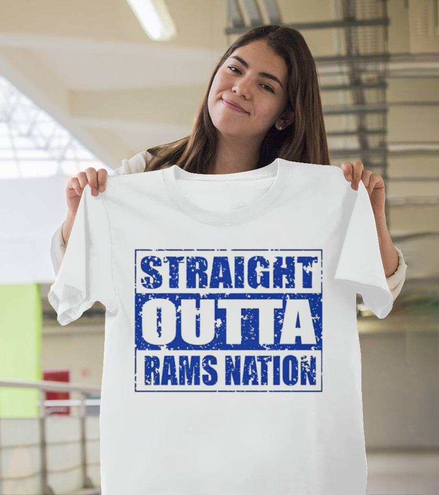 Straight Outta Rams Nation Bold Blue Text T-Shirt
