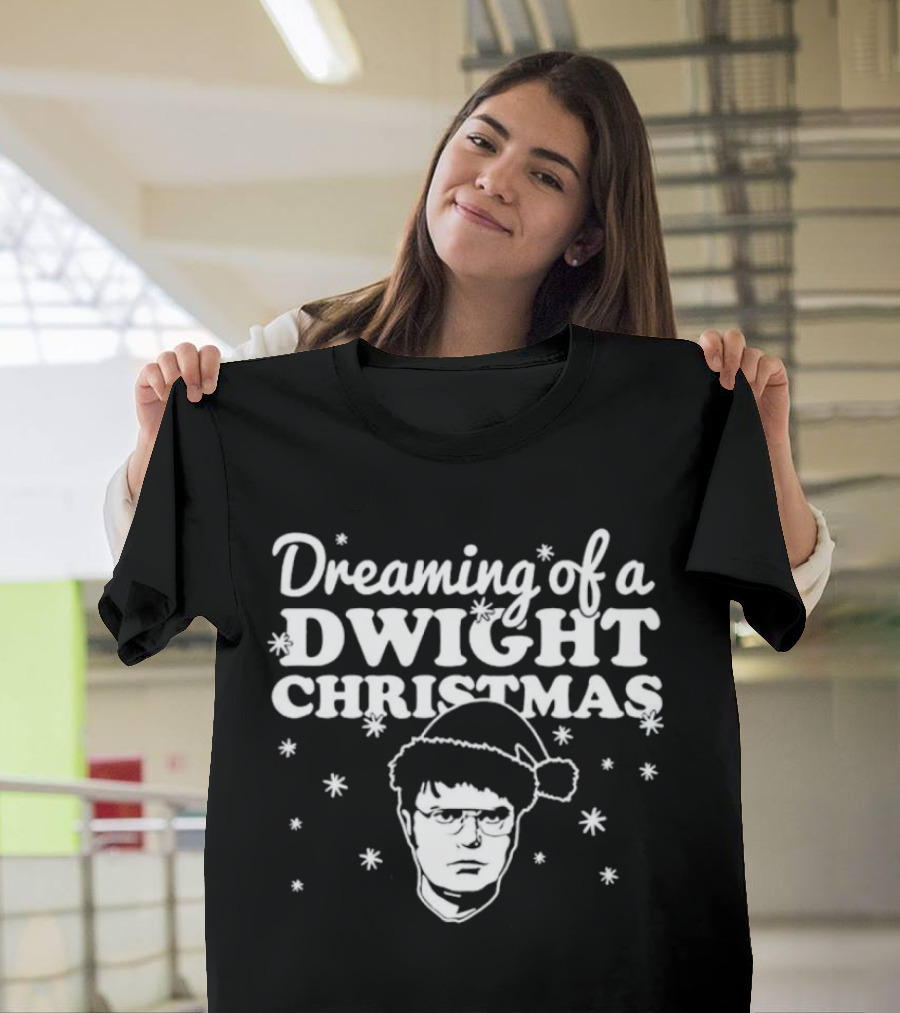 Dreaming of a Dwight Christmas Santa Hat Snowflakes T-Shirt