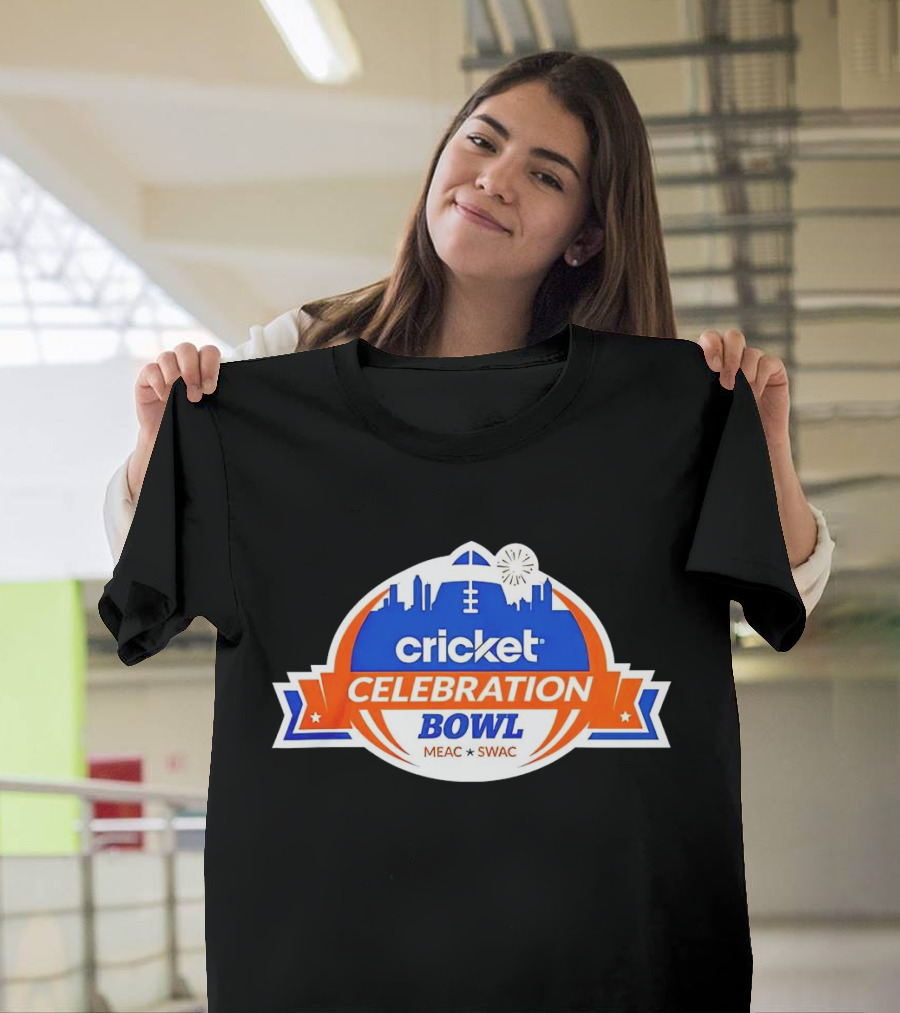 Cricket Celebration Bowl MEAC SWAC Logo With City Skyline And Football Field Symbols T-Shirt