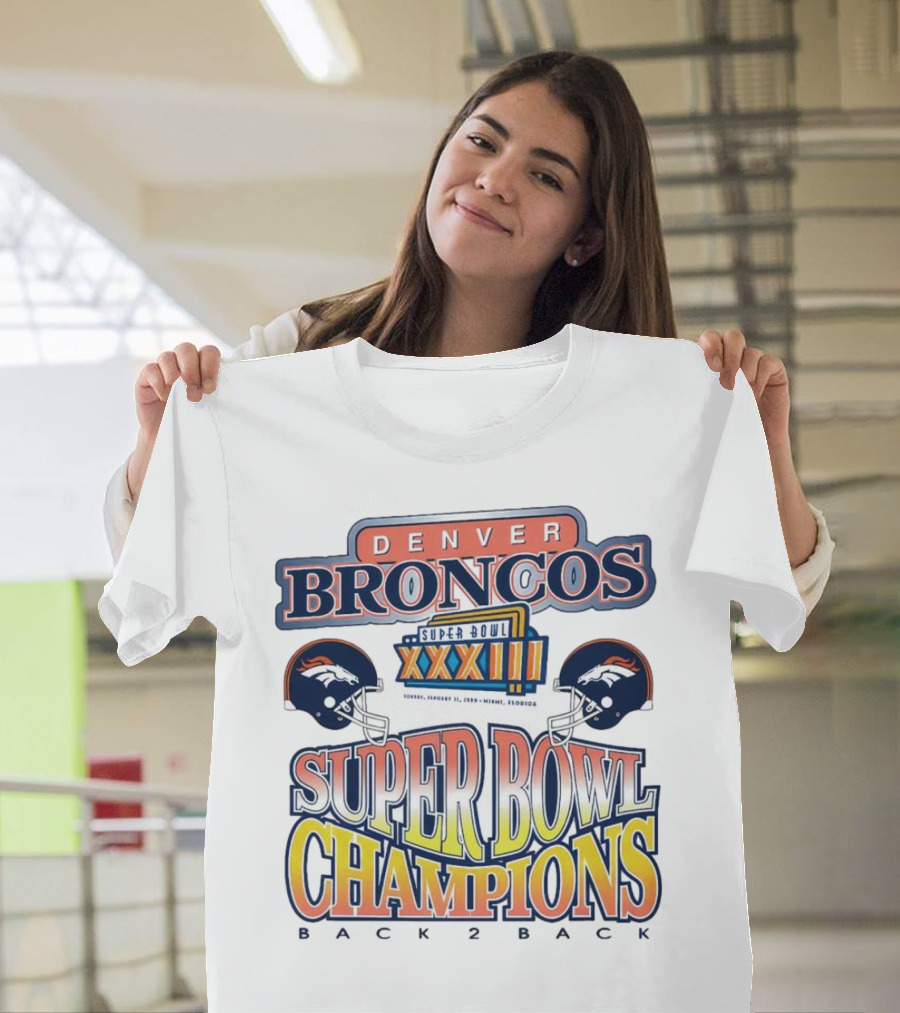 Denver Broncos Super Bowl XXXIII Champions Back 2 Back Miami Florida T-Shirt