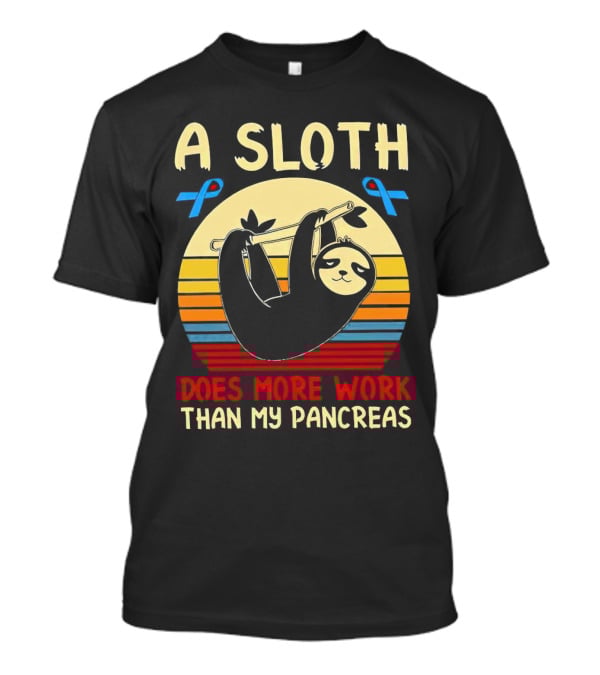 A Sloth Does More Work Than My Pancreas Vintage Style With Blue Diabetes Awareness Ribbons T-Shirt