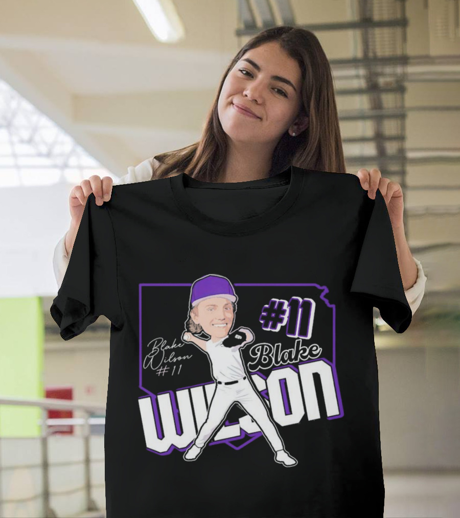 Blake Wilson #11 Kansas State Wildcats Baseball Cartoon Signature T-Shirt