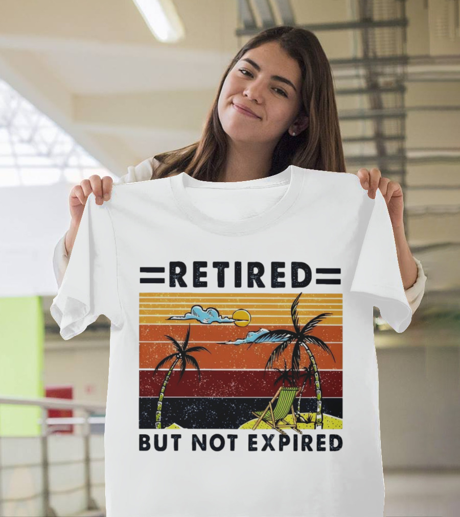 Retired But Not Expired Beach Vintage Sunset Palm Trees Chair Retro T-Shirt