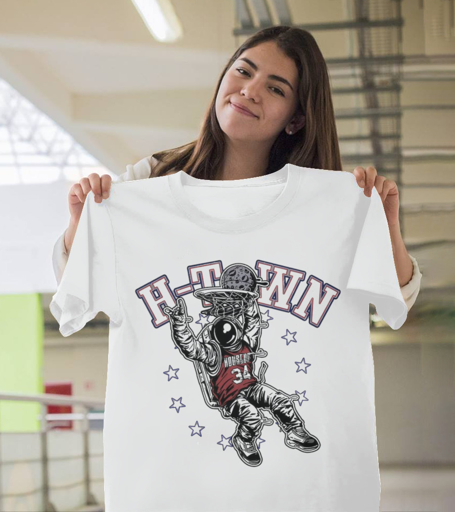 H-Town Astronaut Dunking Moon Stars Nolan Ryan 34 Houston Astros T-Shirt