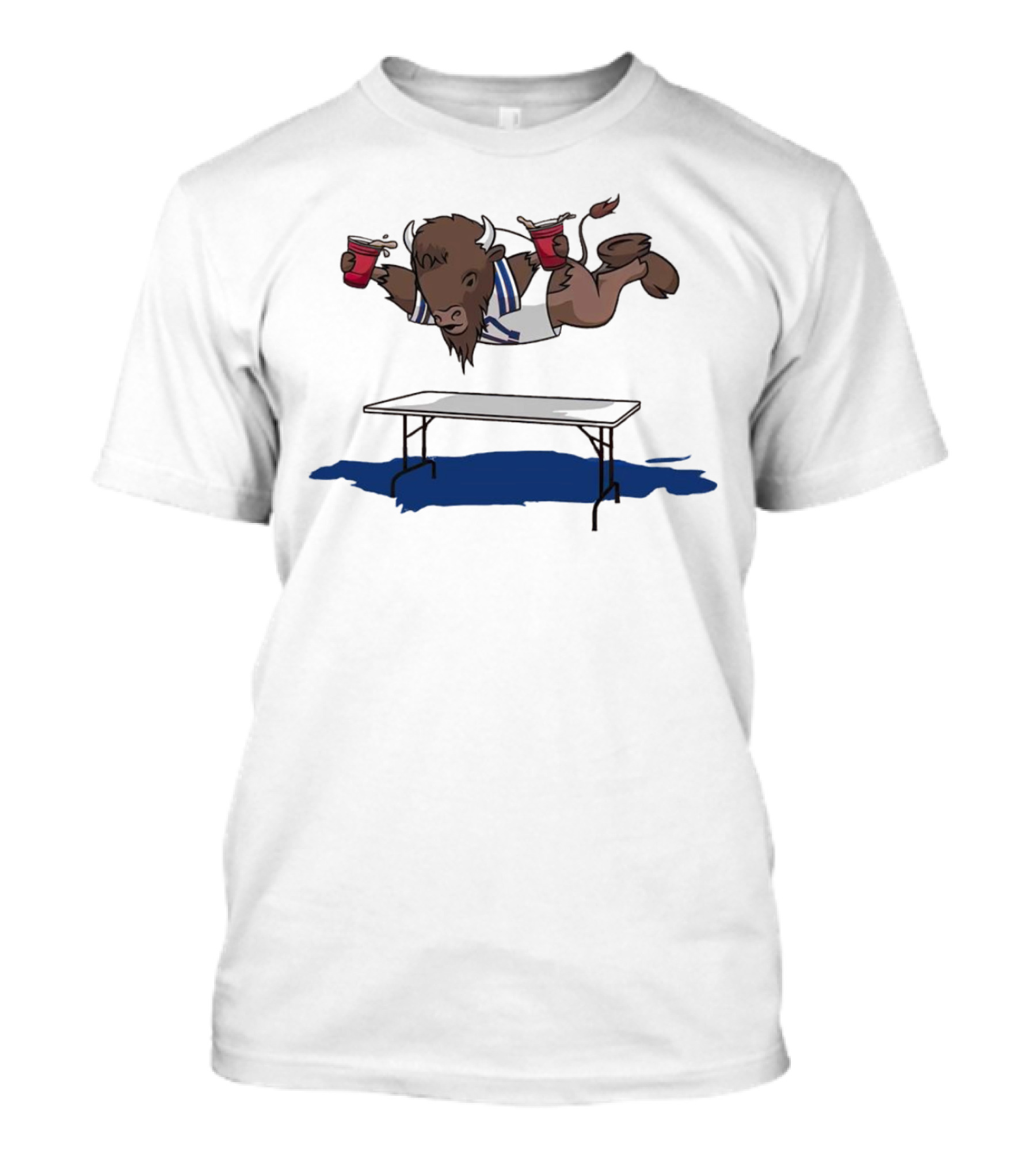 Buffalo Bills Smash Tables Jumping Bison With Red Cups T-Shirt