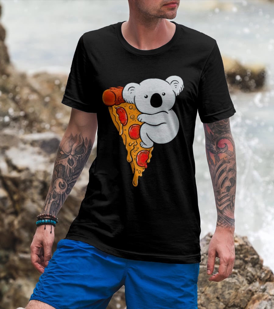 Koala Hugging Pizza Slice Cartoon T-Shirt