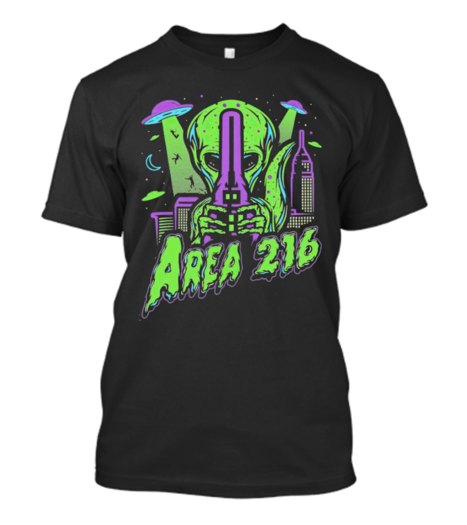 Area 216 Alien UFO City Skyline Neon T-Shirt