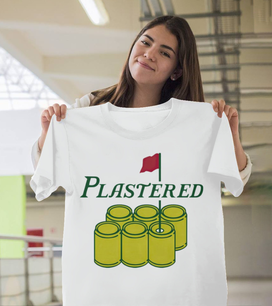 Plastered Flag with Beer Can Pyramid and Red Golf Pin T-Shirt
