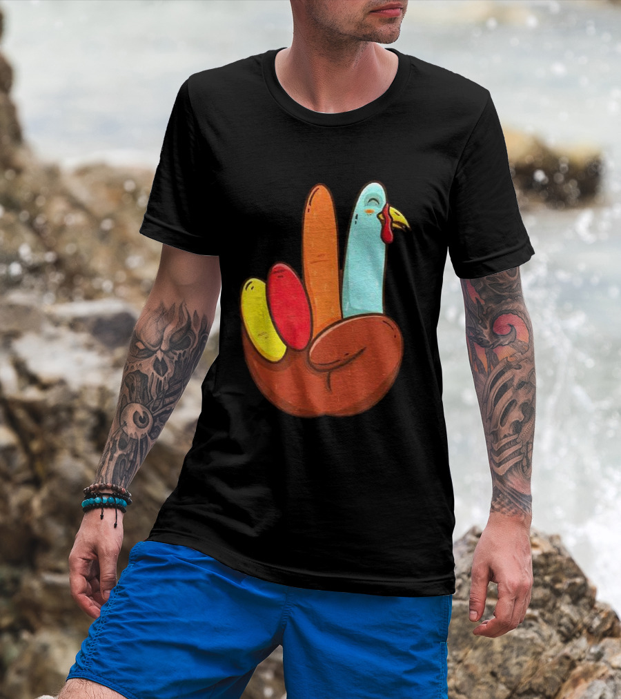 Peace For Turkeys Hand Gesture Turkey Pardon Humor T-Shirt