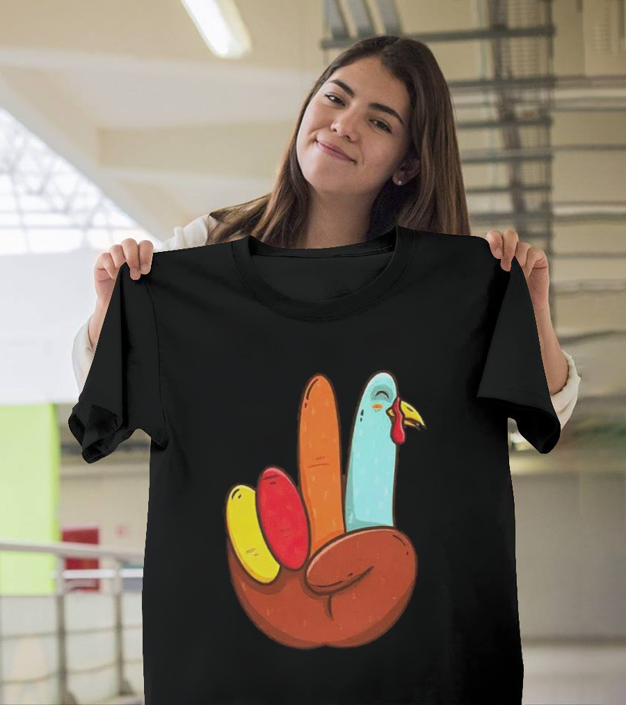 Peace For Turkeys Hand Gesture Turkey Pardon Humor T-Shirt
