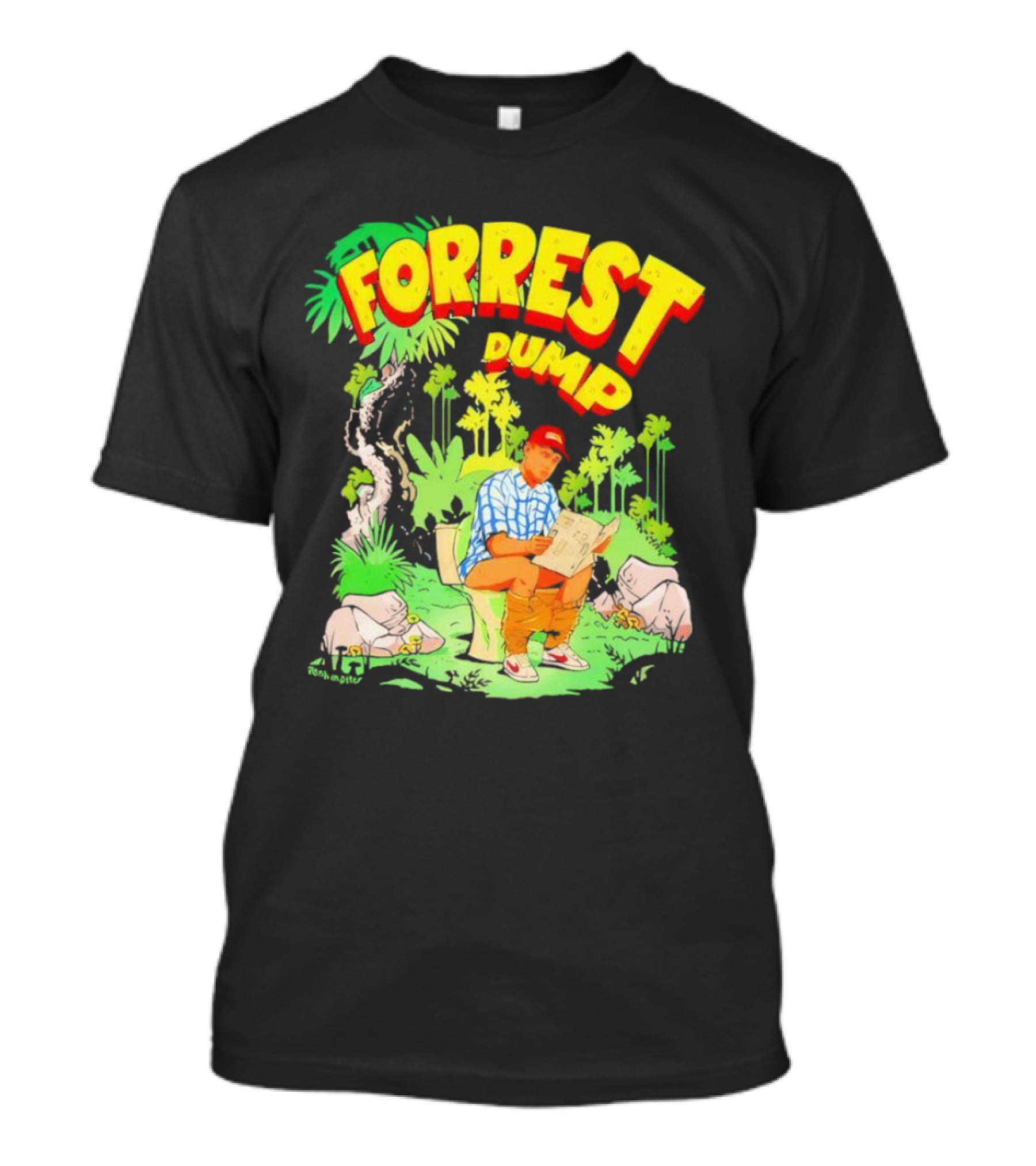Forrest Dump Cartoon Toilet Jungle Reading T-Shirt