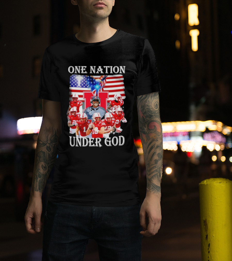 One Nation Under God Nebraska Cornhuskers USA Flag T-Shirt