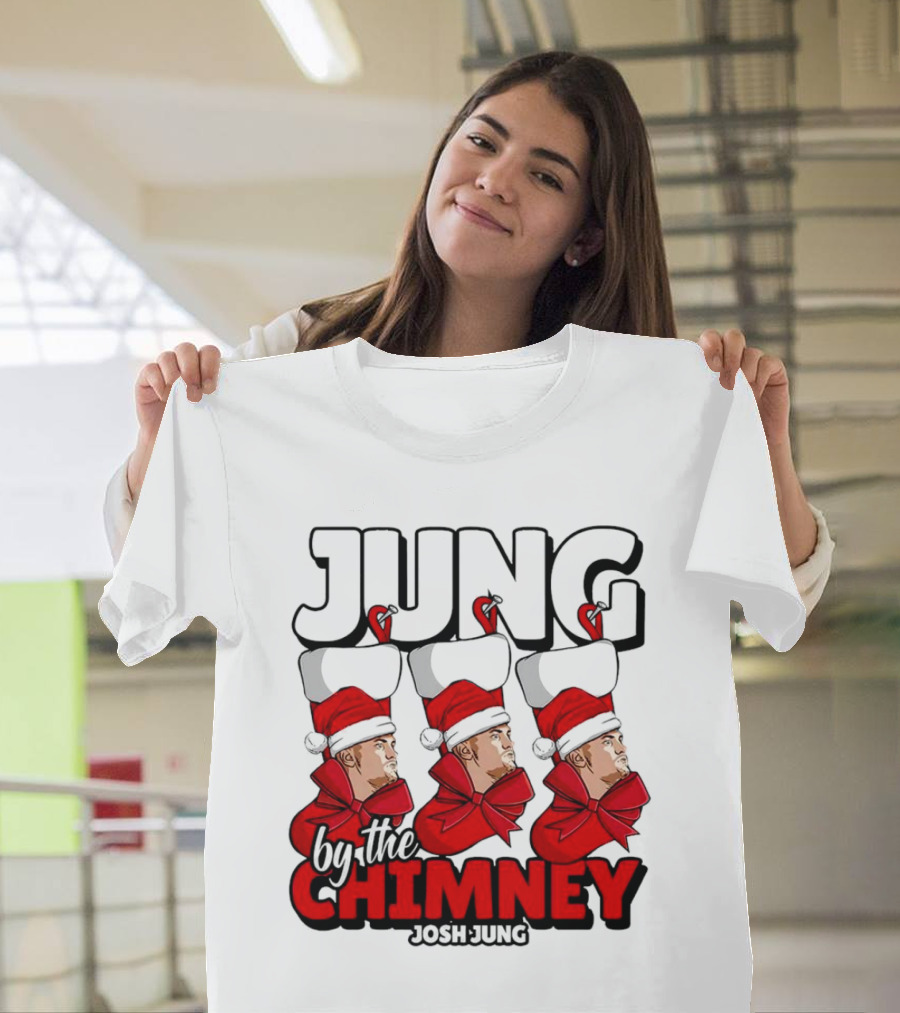 Jung By the Chimney Josh Jung Texas Rangers Santa Hat Bow T-Shirt