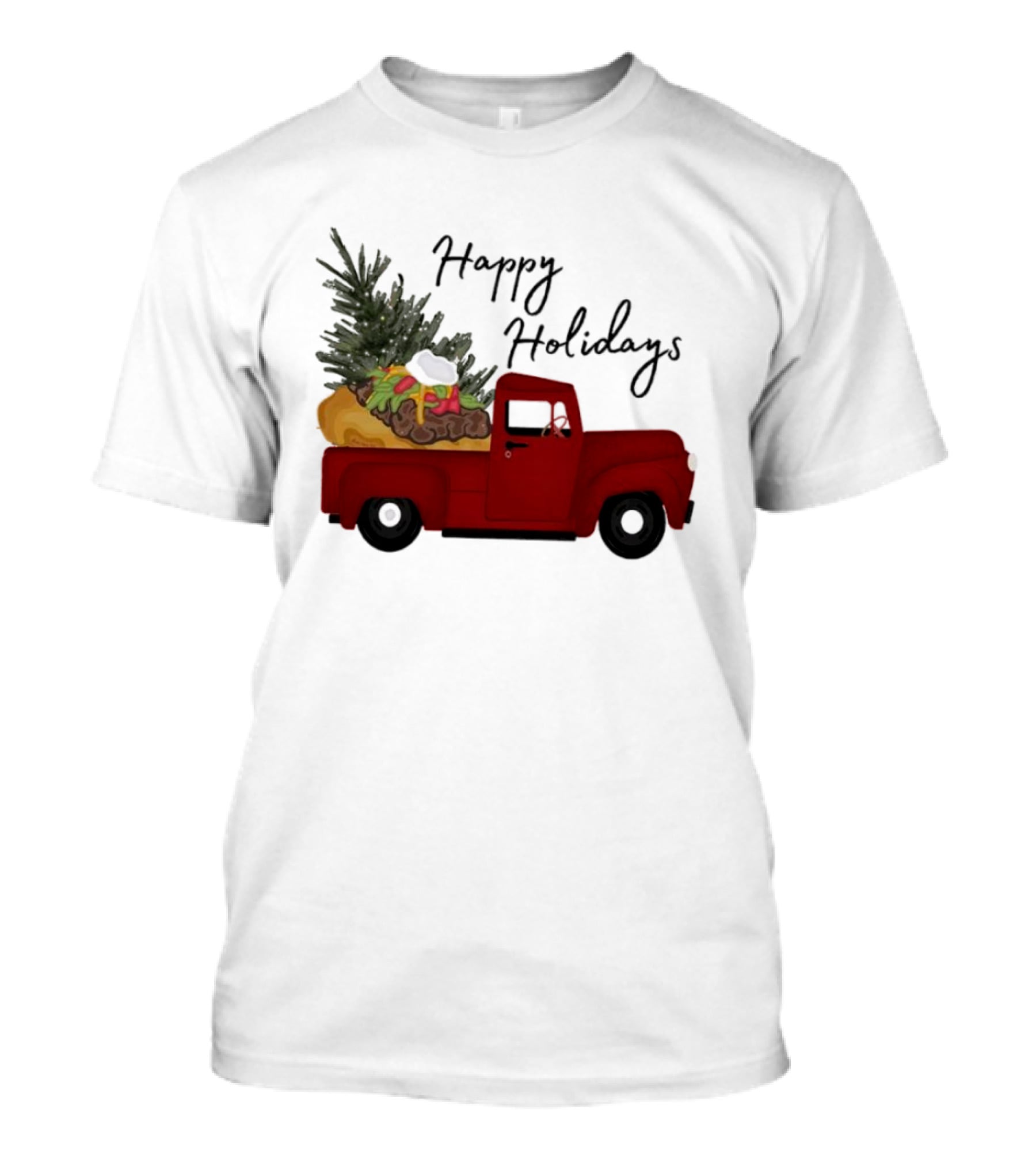 Happy Holidays Red Truck With Taco And Tree T-Shirt