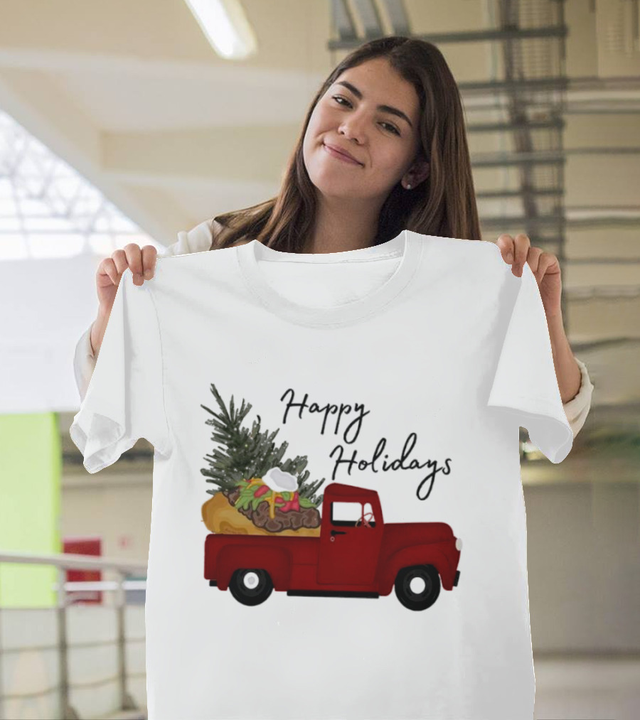 Happy Holidays Red Truck With Taco And Tree T-Shirt