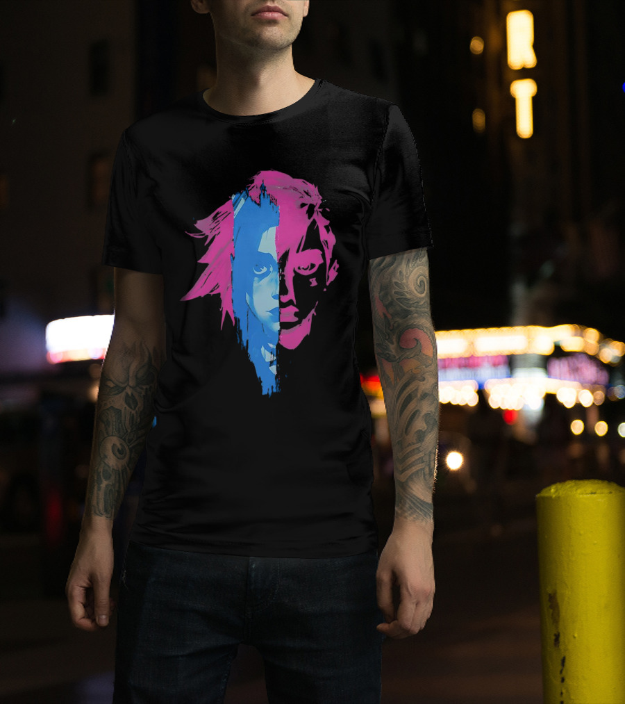 Arcane Vi And Jinx Split Face Blue And Pink T-Shirt