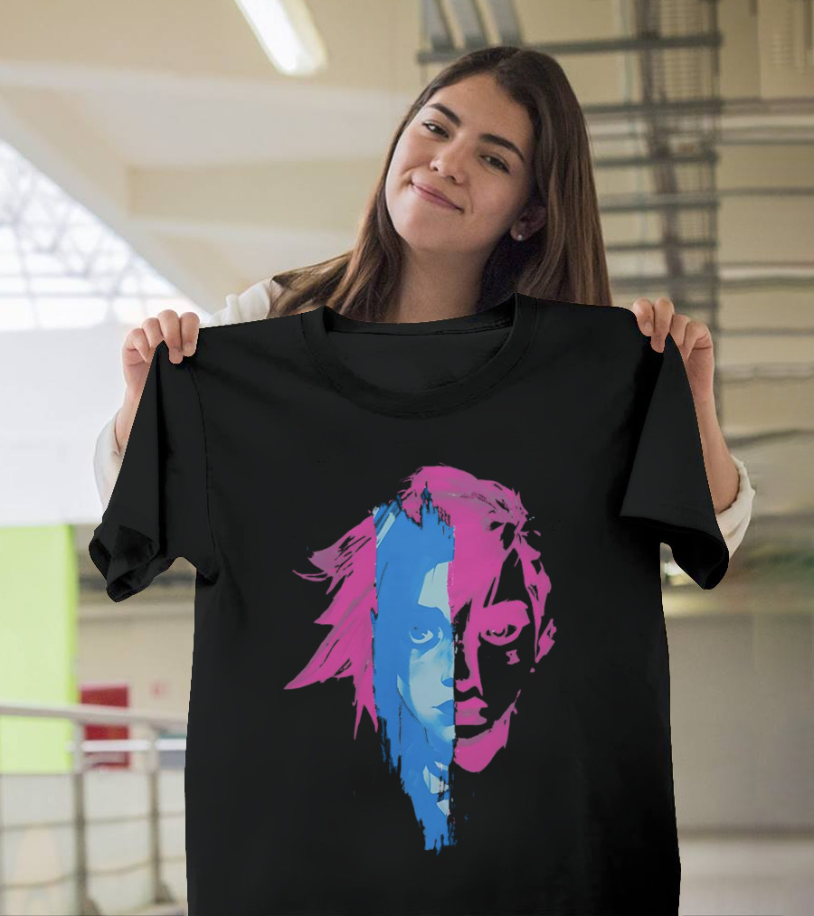 Arcane Vi And Jinx Split Face Blue And Pink T-Shirt